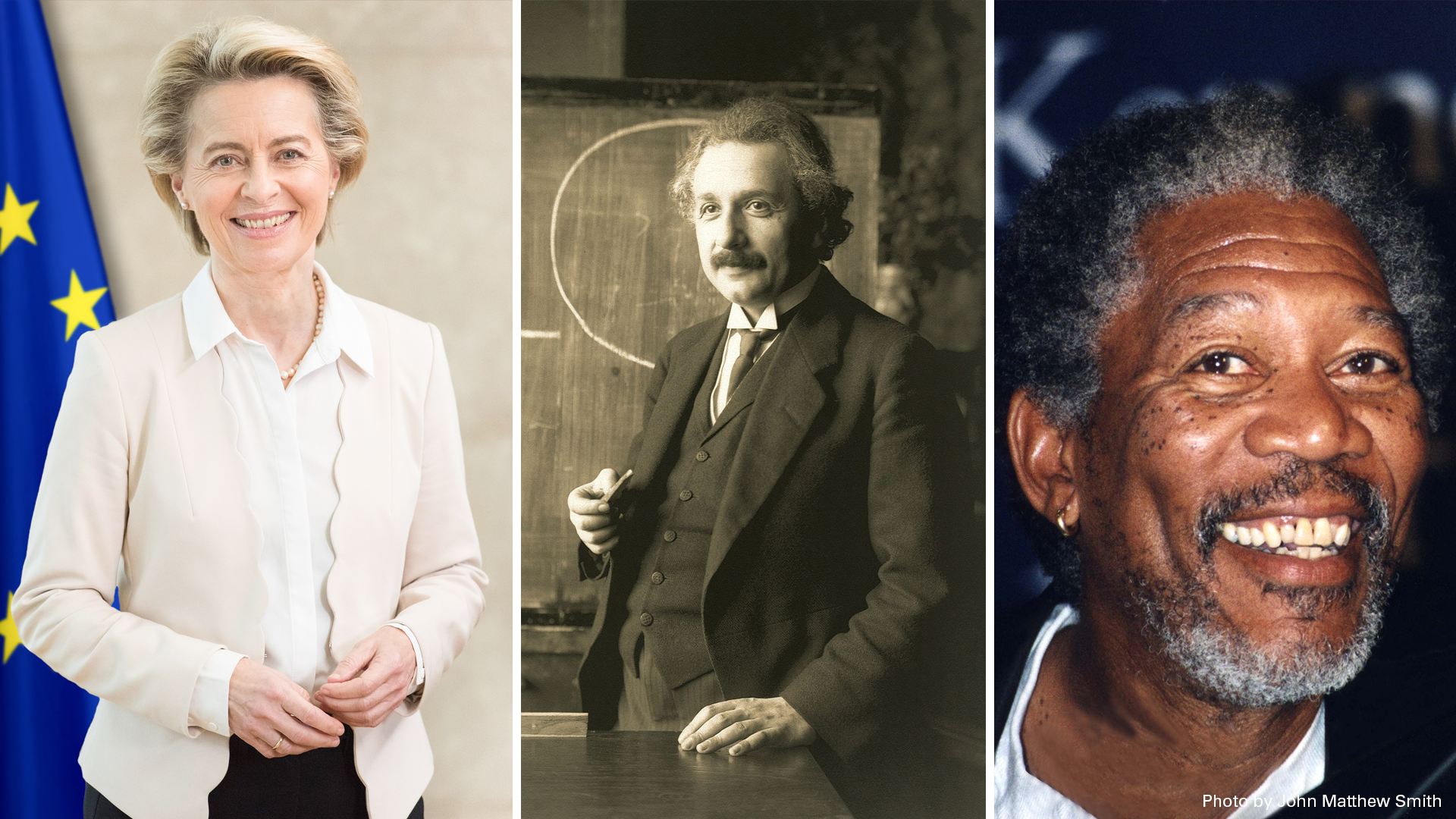 Image of Ursula von der Leyen, Albert Einstein, and Morgan Freeman